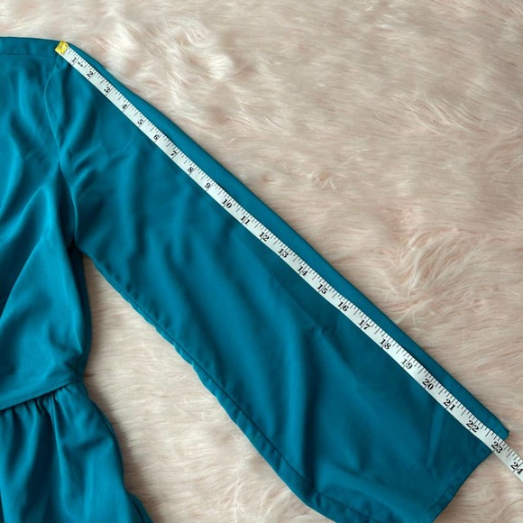 GREAT JONES Turquoise Stretch Surplice Tie Front Blouson Dress - Size Small EUC - Picture 11 of 16